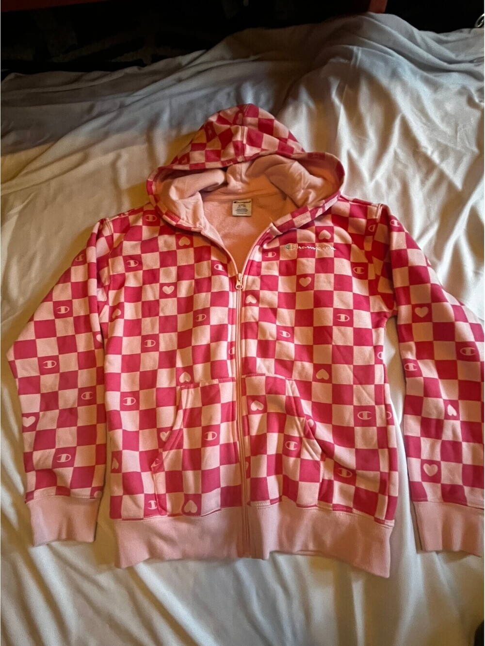 Pink checkerboard zip hoodie girls